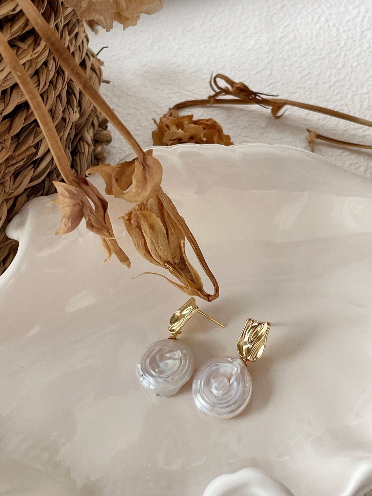 Round baroque pearl earrings
