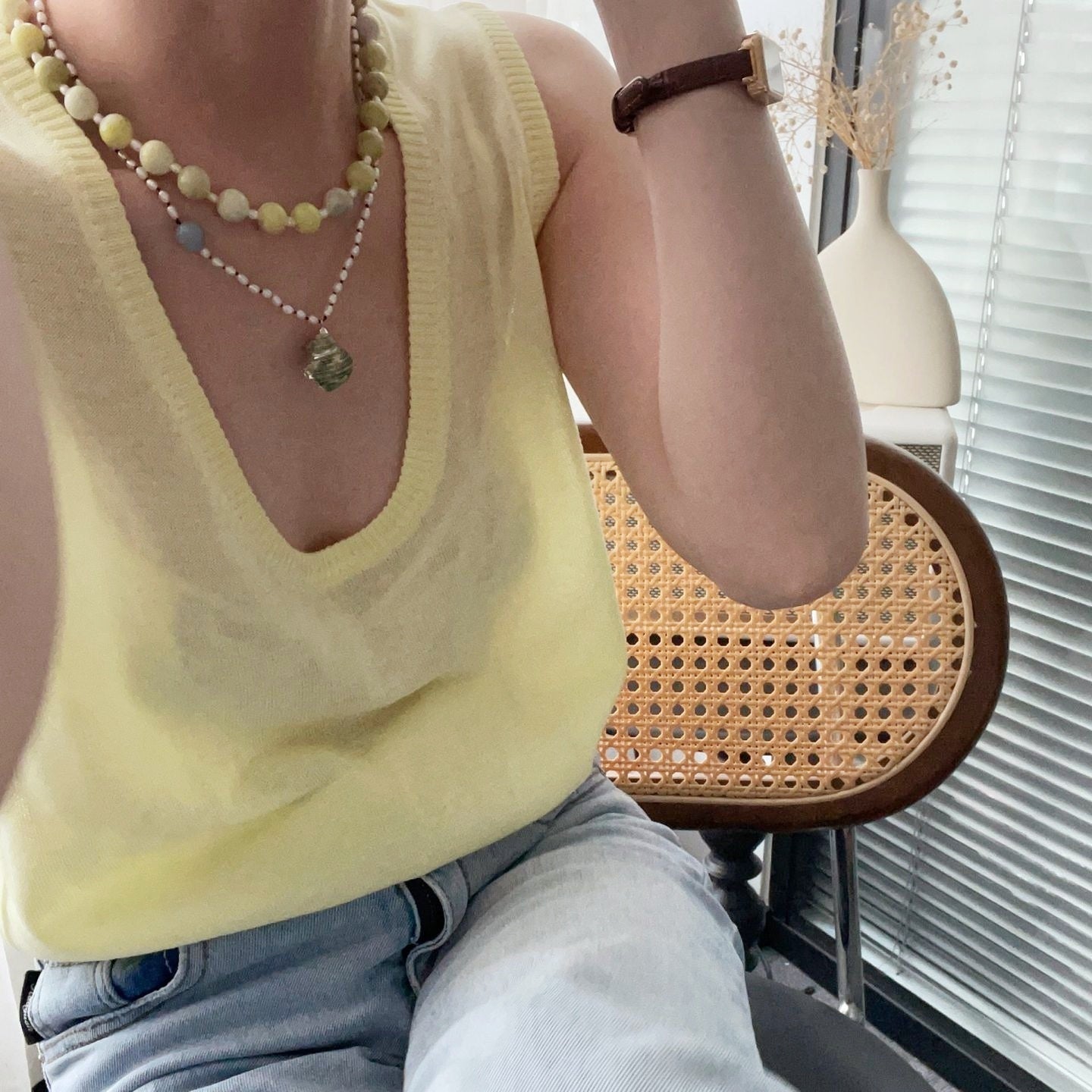 Collana con pietra limone e perle naturali