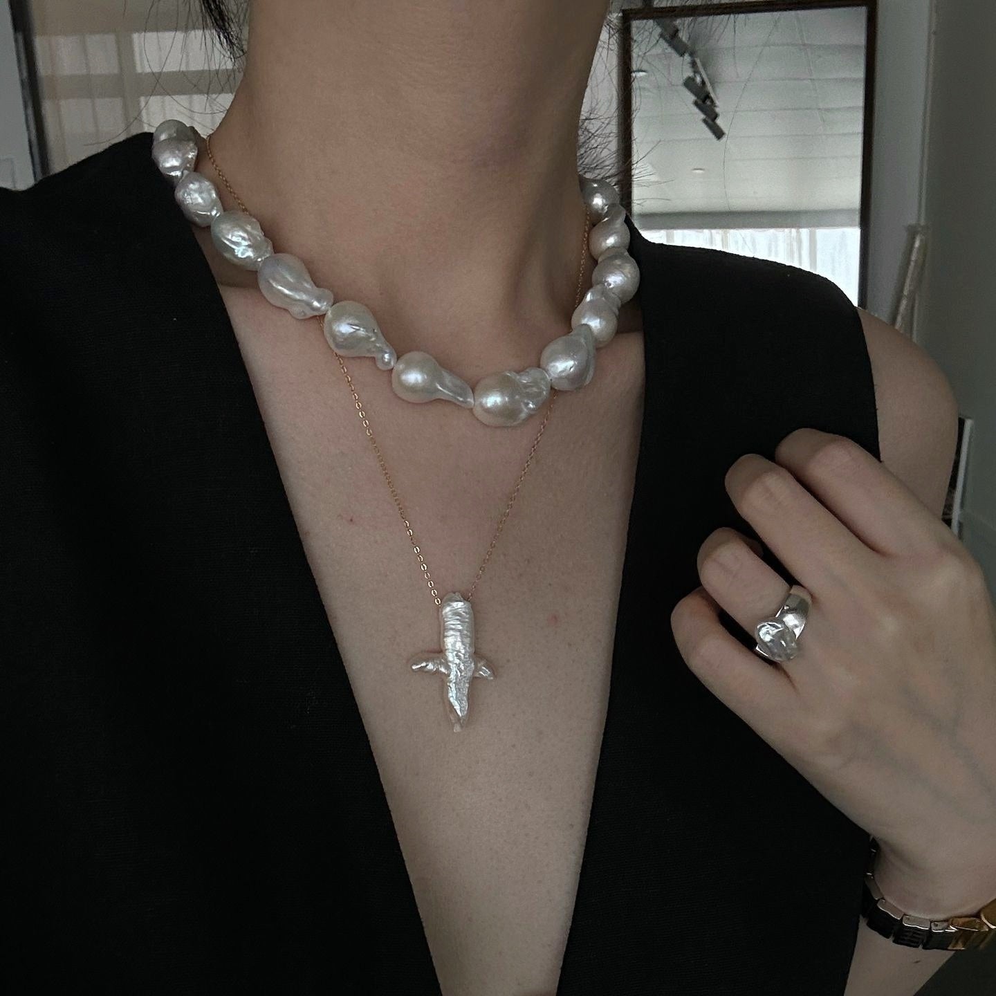 Girocollo d'oro con perle croce
