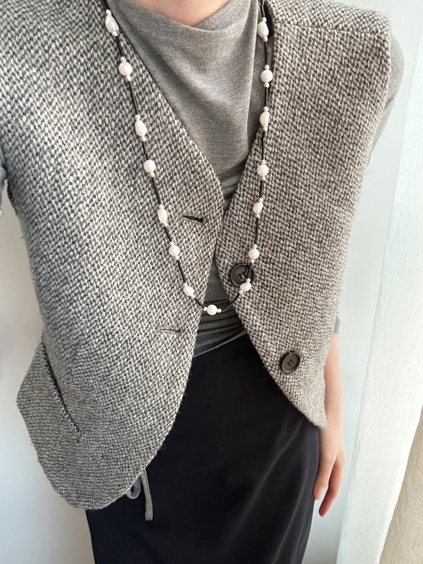 Collana di onice nera e perle