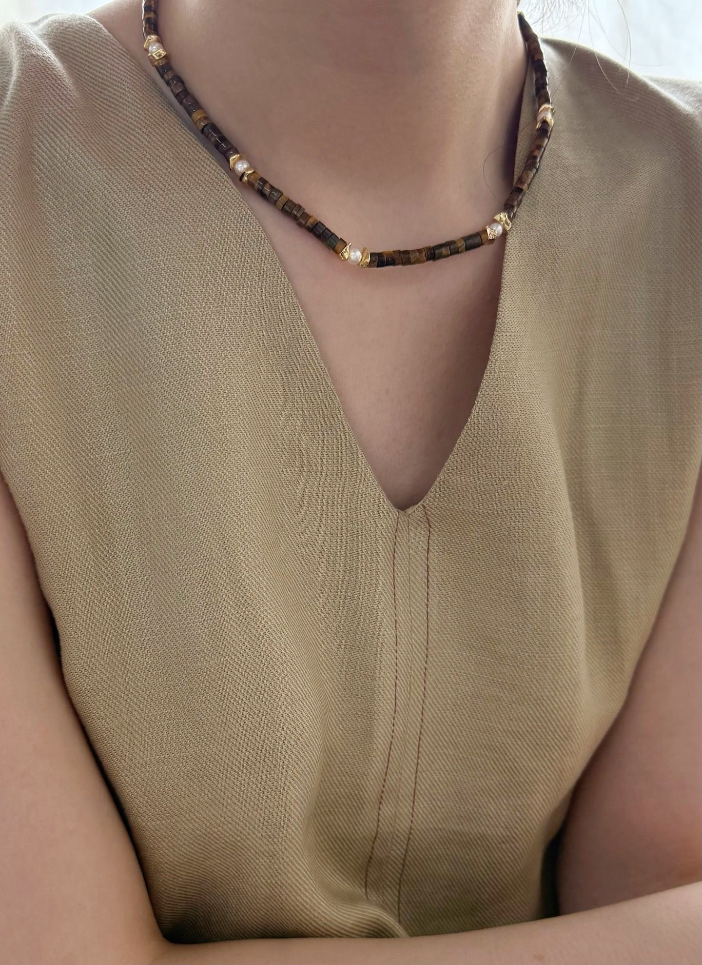 Collana di occhio di tigre caramello