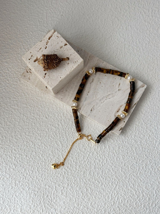 Bracciale con pietra occhio di tigre caramello