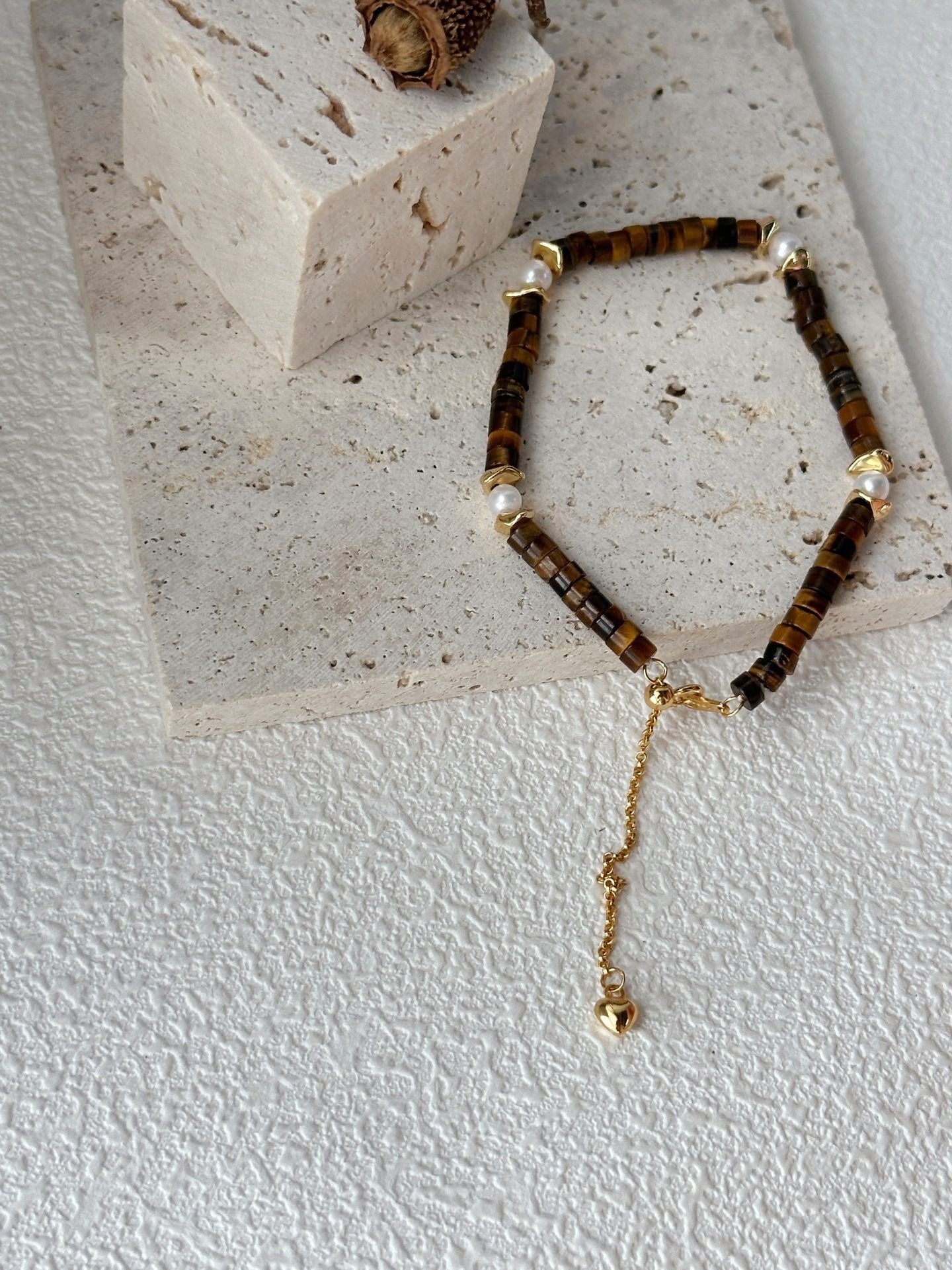 Bracciale con pietra occhio di tigre caramello