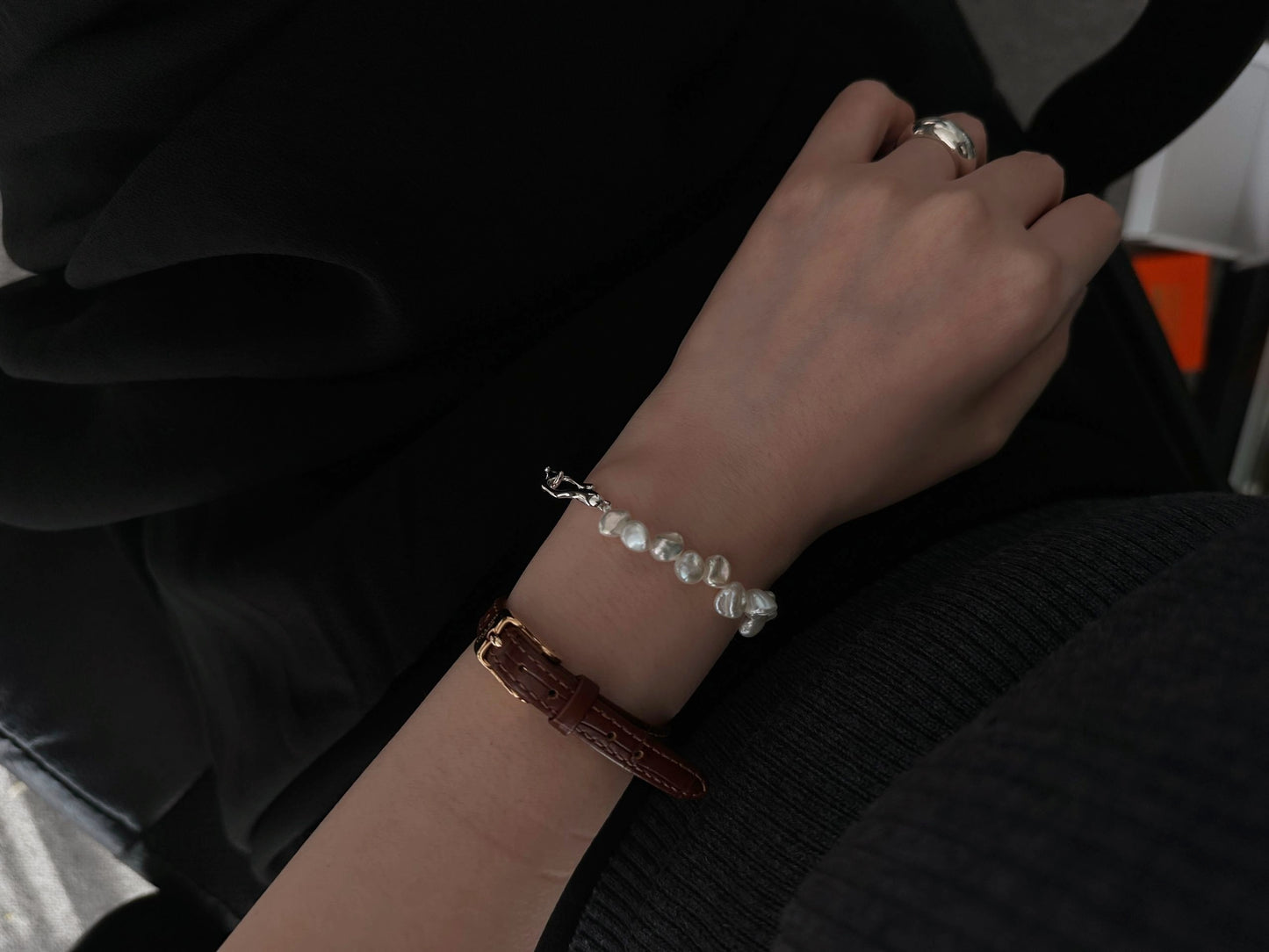 Bracciale in argento e perle di mare Keshi