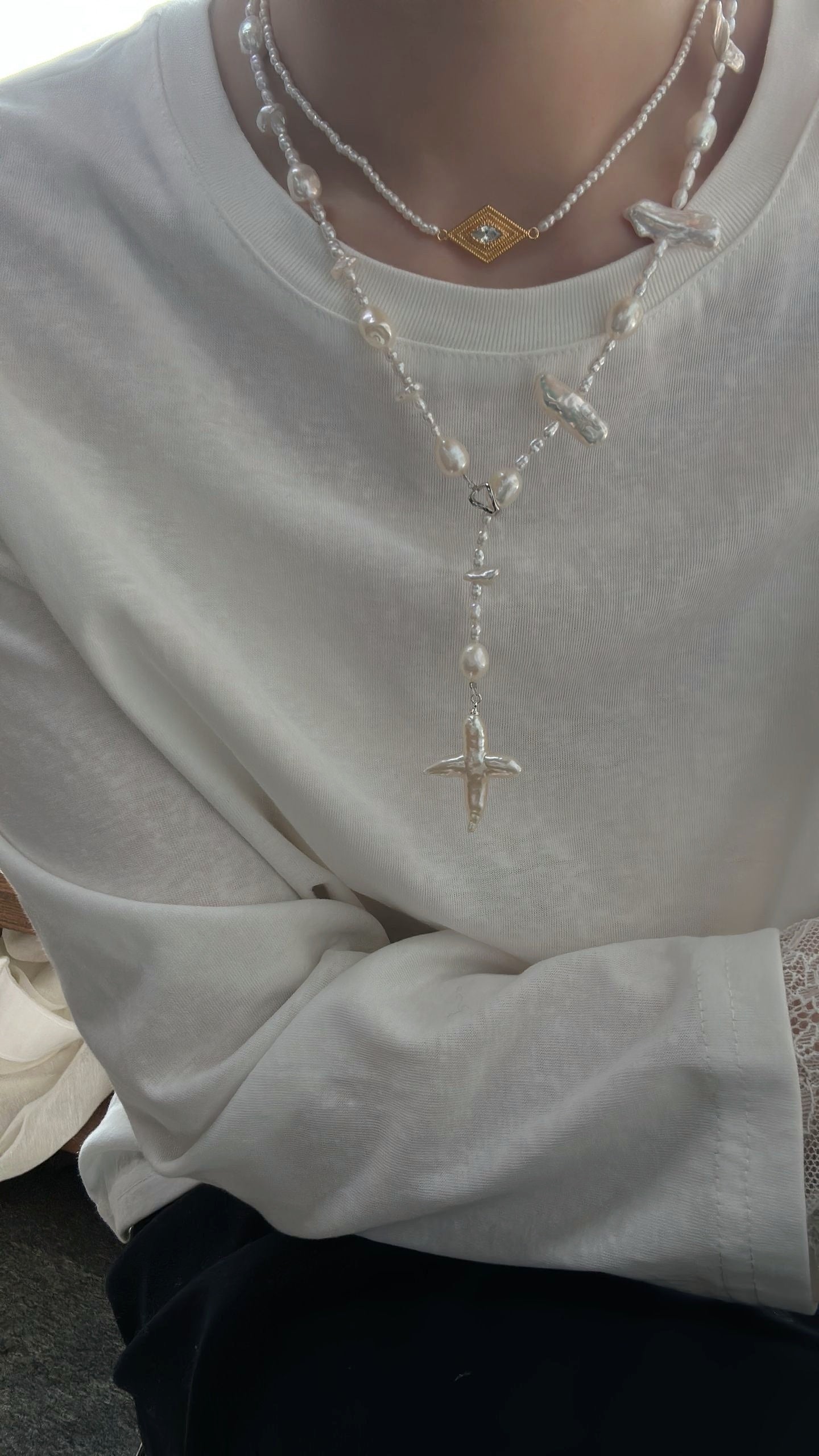 Collier barocche con perle croce