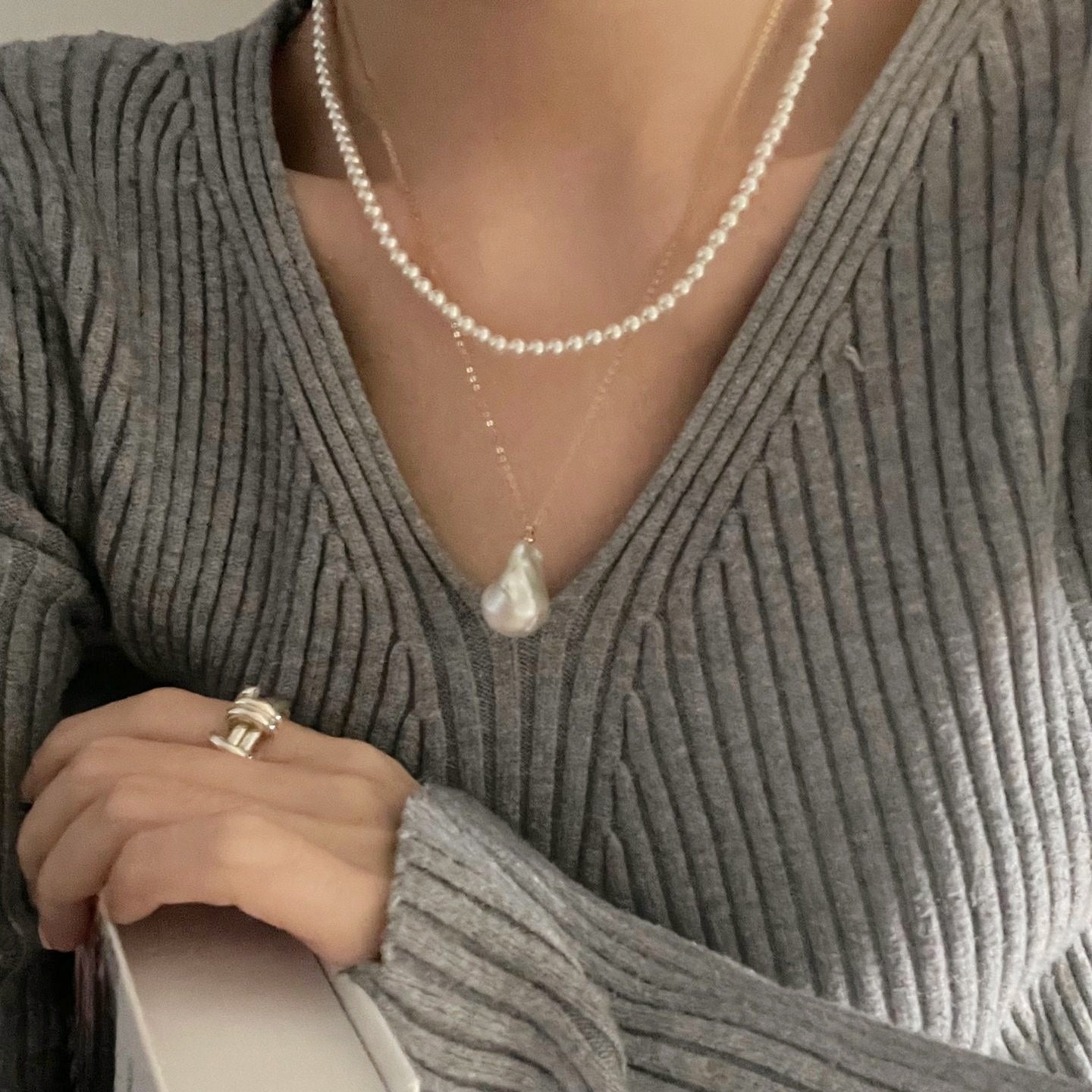 Collana di perle baroccha con oro 14k